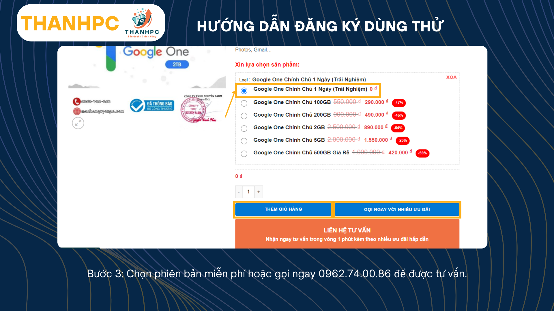 Bước 3 đăng ký dùng thử tại ThanhPC